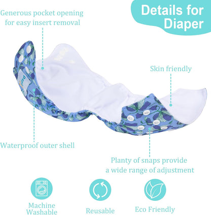 Boho Newborn Cloth Diapers Pack of 13 for 5-12lbs Preemie, Cloth Diaper Covers 6 Pack with 6pcs Inserts and Wet Bag, Reusable Washable & Waterproof
