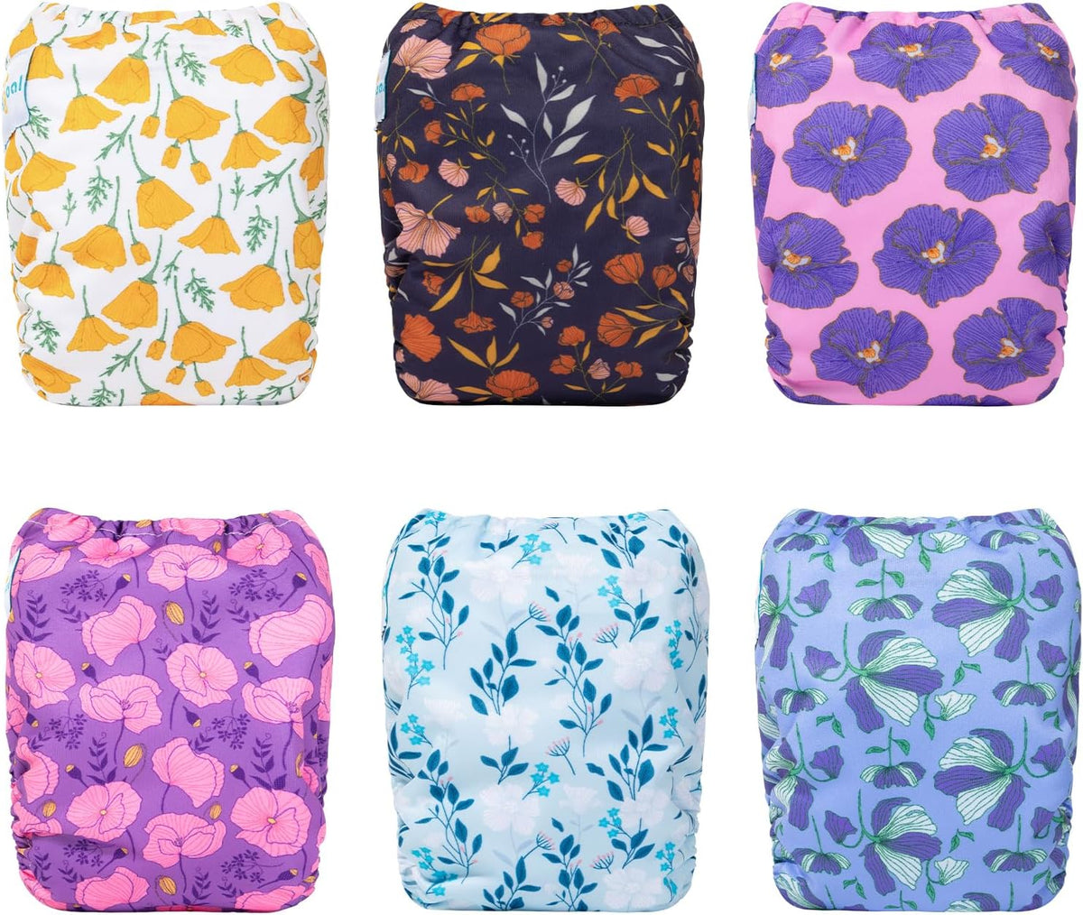 Boho Newborn Cloth Diapers Pack of 13 for 5-12lbs Preemie, Cloth Diaper Covers 6 Pack with 6pcs Inserts and Wet Bag, Reusable Washable & Waterproof