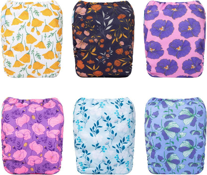 Boho Newborn Cloth Diapers Pack of 13 for 5-12lbs Preemie, Cloth Diaper Covers 6 Pack with 6pcs Inserts and Wet Bag, Reusable Washable & Waterproof