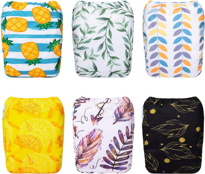 Boho Newborn Cloth Diapers Pack of 13 for 5-12lbs Preemie, Cloth Diaper Covers 6 Pack with 6pcs Inserts and Wet Bag, Reusable Washable & Waterproof