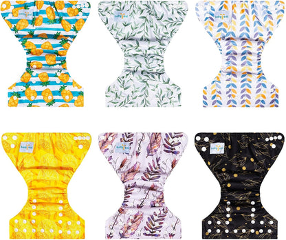 Boho Newborn Cloth Diapers Pack of 13 for 5-12lbs Preemie, Cloth Diaper Covers 6 Pack with 6pcs Inserts and Wet Bag, Reusable Washable & Waterproof
