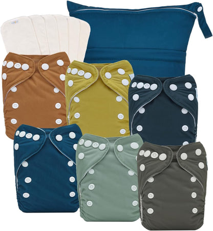 Boho Newborn Cloth Diapers Pack of 13 for 5-12lbs Preemie, Cloth Diaper Covers 6 Pack with 6pcs Inserts and Wet Bag, Reusable Washable & Waterproof