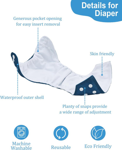 Boho Newborn Cloth Diapers Pack of 13 for 5-12lbs Preemie, Cloth Diaper Covers 6 Pack with 6pcs Inserts and Wet Bag, Reusable Washable & Waterproof