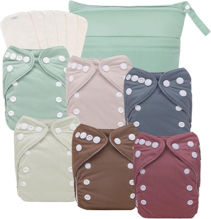 Boho Newborn Cloth Diapers Pack of 13 for 5-12lbs Preemie, Cloth Diaper Covers 6 Pack with 6pcs Inserts and Wet Bag, Reusable Washable & Waterproof