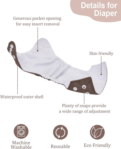 Boho Newborn Cloth Diapers Pack of 13 for 5-12lbs Preemie, Cloth Diaper Covers 6 Pack with 6pcs Inserts and Wet Bag, Reusable Washable & Waterproof