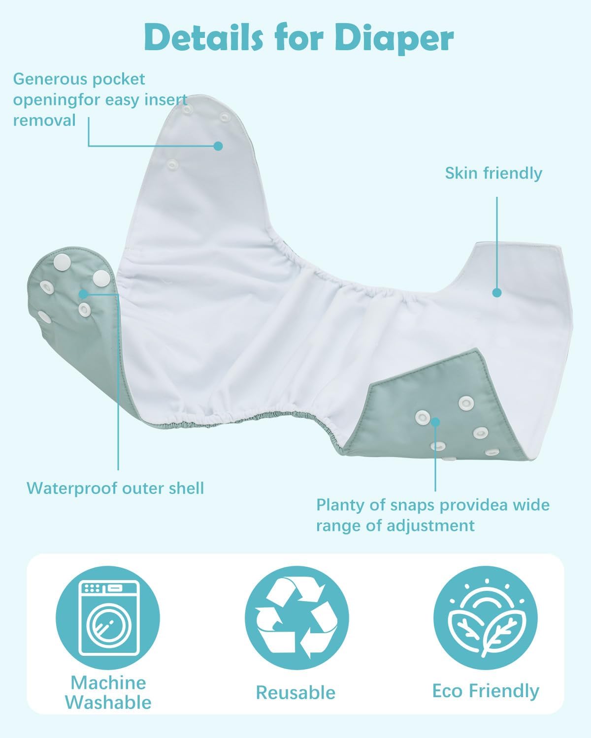 Boho Newborn Cloth Diapers Pack of 13 for 5-12lbs Preemie, Cloth Diaper Covers 6 Pack with 6pcs Inserts and Wet Bag, Reusable Washable & Waterproof