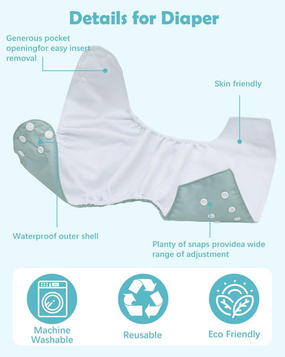 Boho Newborn Cloth Diapers Pack of 13 for 5-12lbs Preemie, Cloth Diaper Covers 6 Pack with 6pcs Inserts and Wet Bag, Reusable Washable & Waterproof
