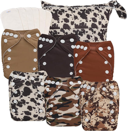 Boho Newborn Cloth Diapers Pack of 13 for 5-12lbs Preemie, Cloth Diaper Covers 6 Pack with 6pcs Inserts and Wet Bag, Reusable Washable & Waterproof