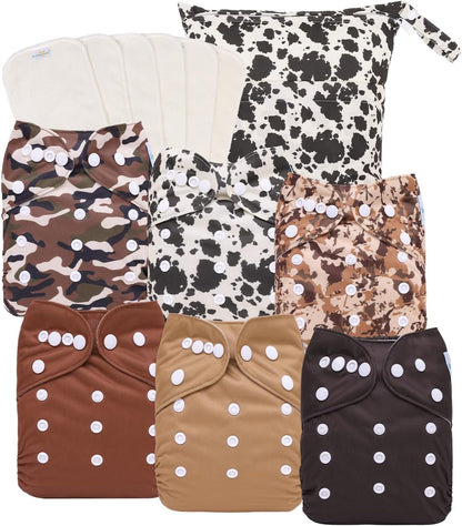 Boho Newborn Cloth Diapers Pack of 13 for 5-12lbs Preemie, Cloth Diaper Covers 6 Pack with 6pcs Inserts and Wet Bag, Reusable Washable & Waterproof