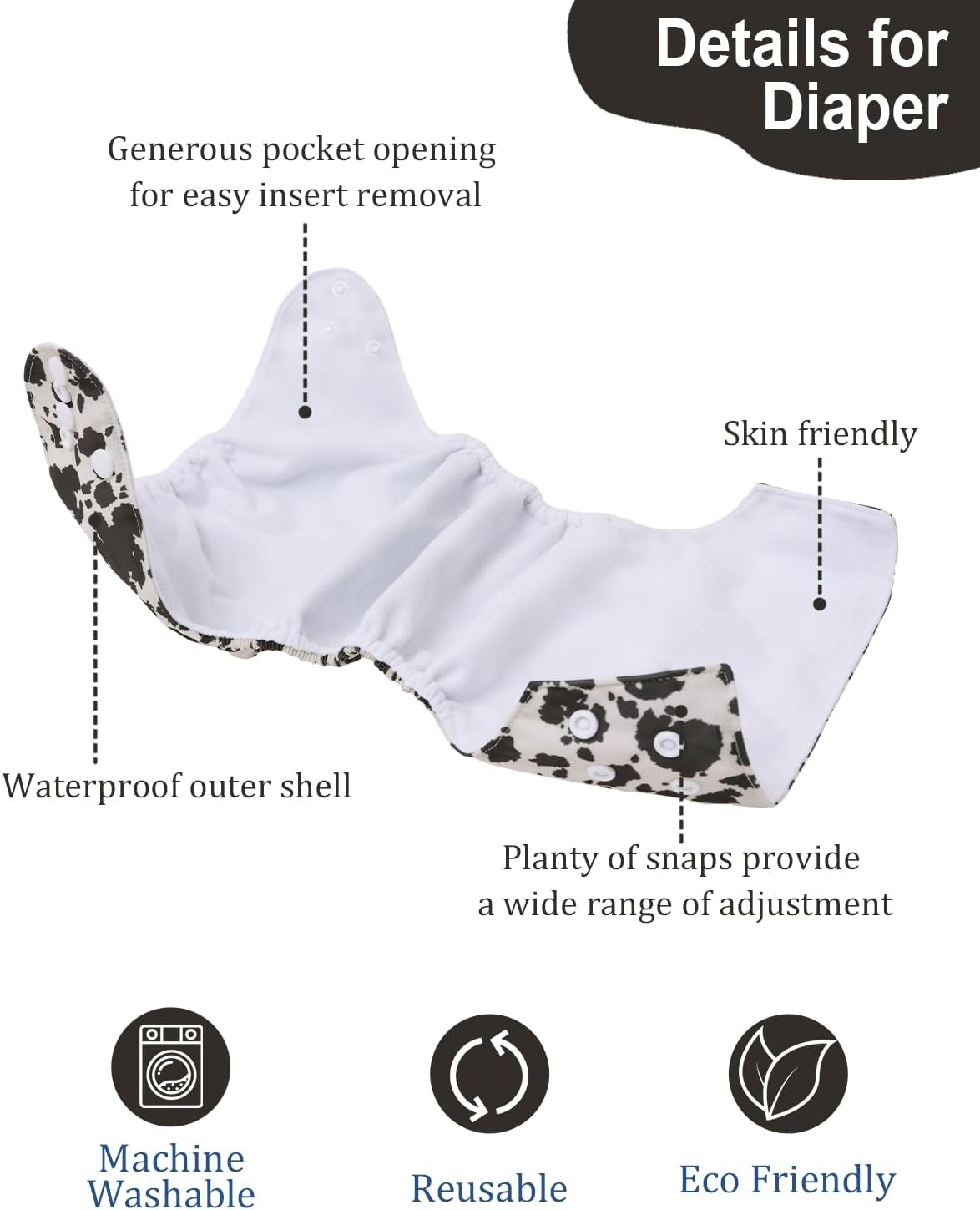 Boho Newborn Cloth Diapers Pack of 13 for 5-12lbs Preemie, Cloth Diaper Covers 6 Pack with 6pcs Inserts and Wet Bag, Reusable Washable & Waterproof