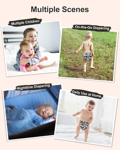 Boho Newborn Cloth Diapers Pack of 13 for 5-12lbs Preemie, Cloth Diaper Covers 6 Pack with 6pcs Inserts and Wet Bag, Reusable Washable & Waterproof
