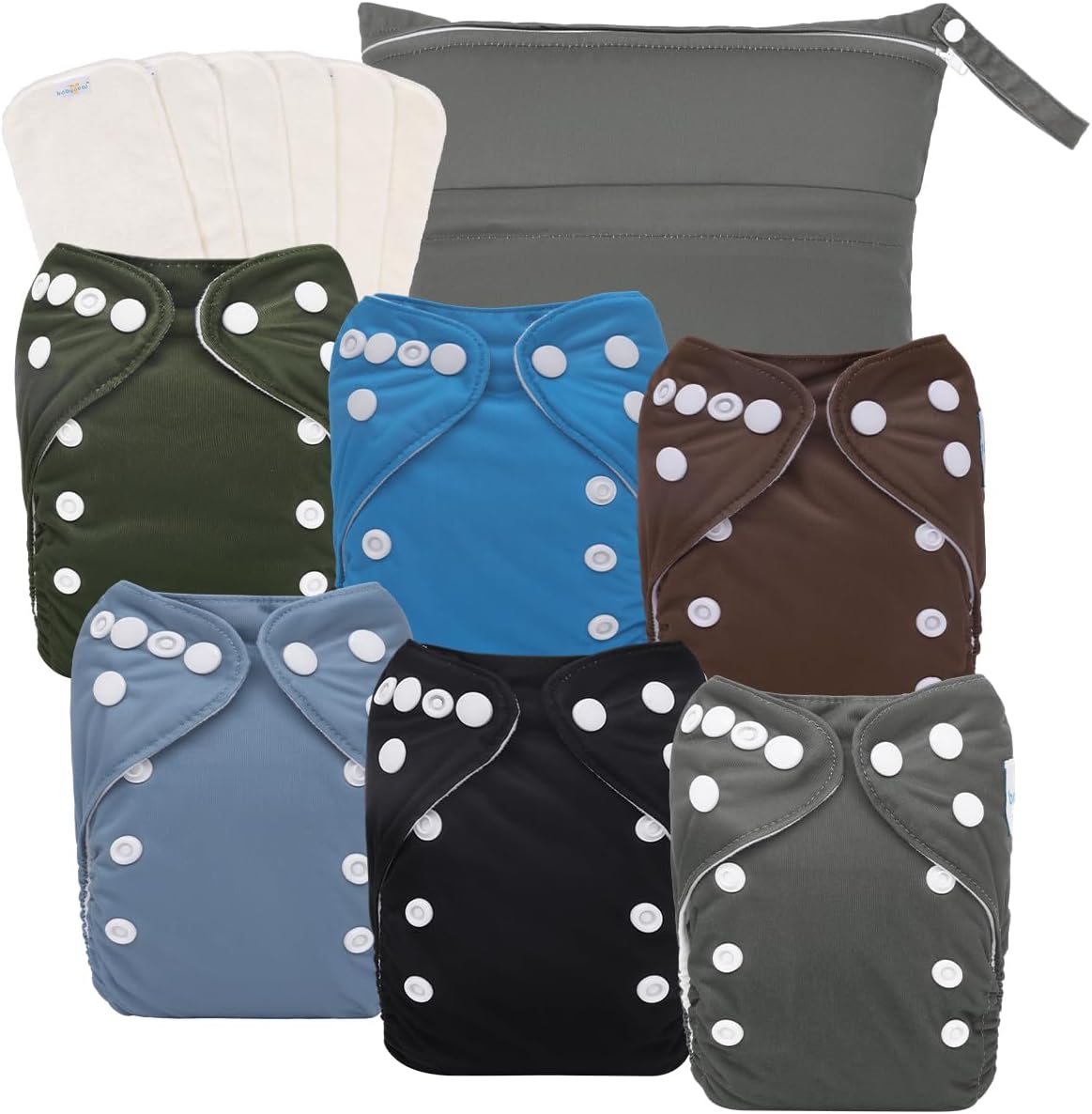 Boho Newborn Cloth Diapers Pack of 13 for 5-12lbs Preemie, Cloth Diaper Covers 6 Pack with 6pcs Inserts and Wet Bag, Reusable Washable & Waterproof