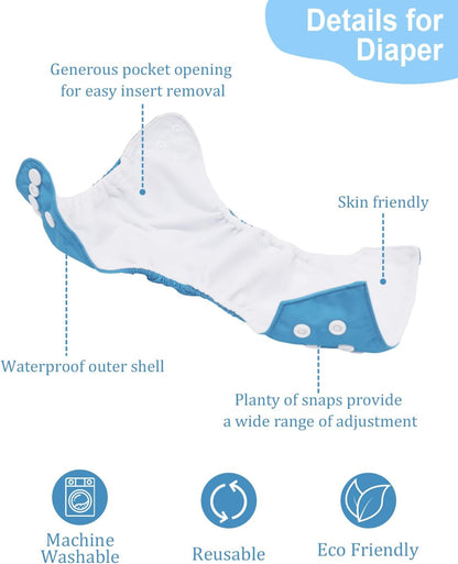Boho Newborn Cloth Diapers Pack of 13 for 5-12lbs Preemie, Cloth Diaper Covers 6 Pack with 6pcs Inserts and Wet Bag, Reusable Washable & Waterproof