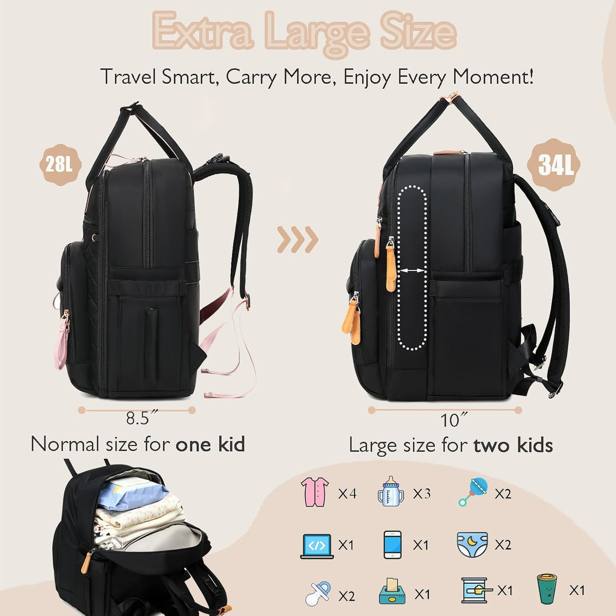 18 Pockets Large Diaper Bag Backpack, XL
