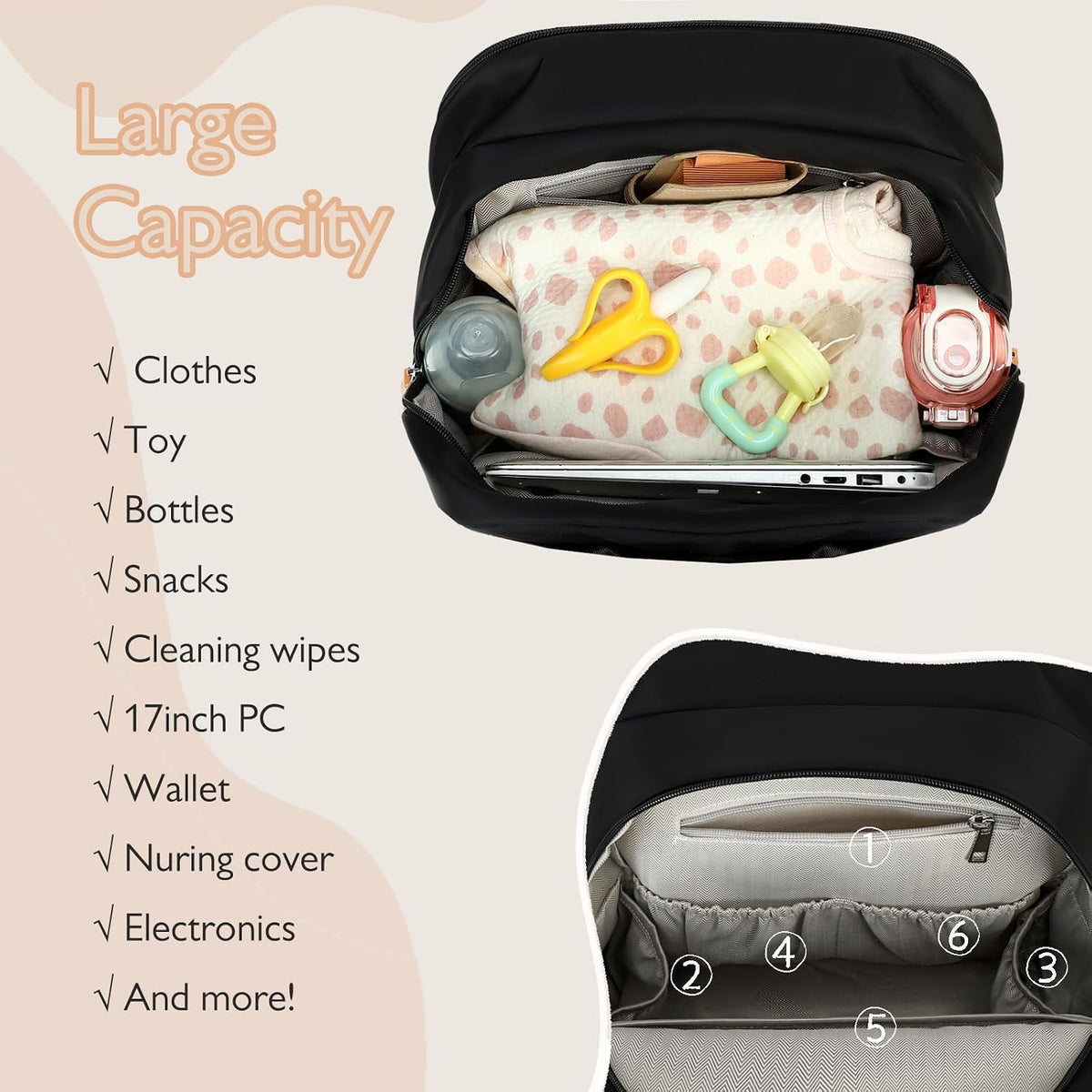 18 Pockets Large Diaper Bag Backpack, XL