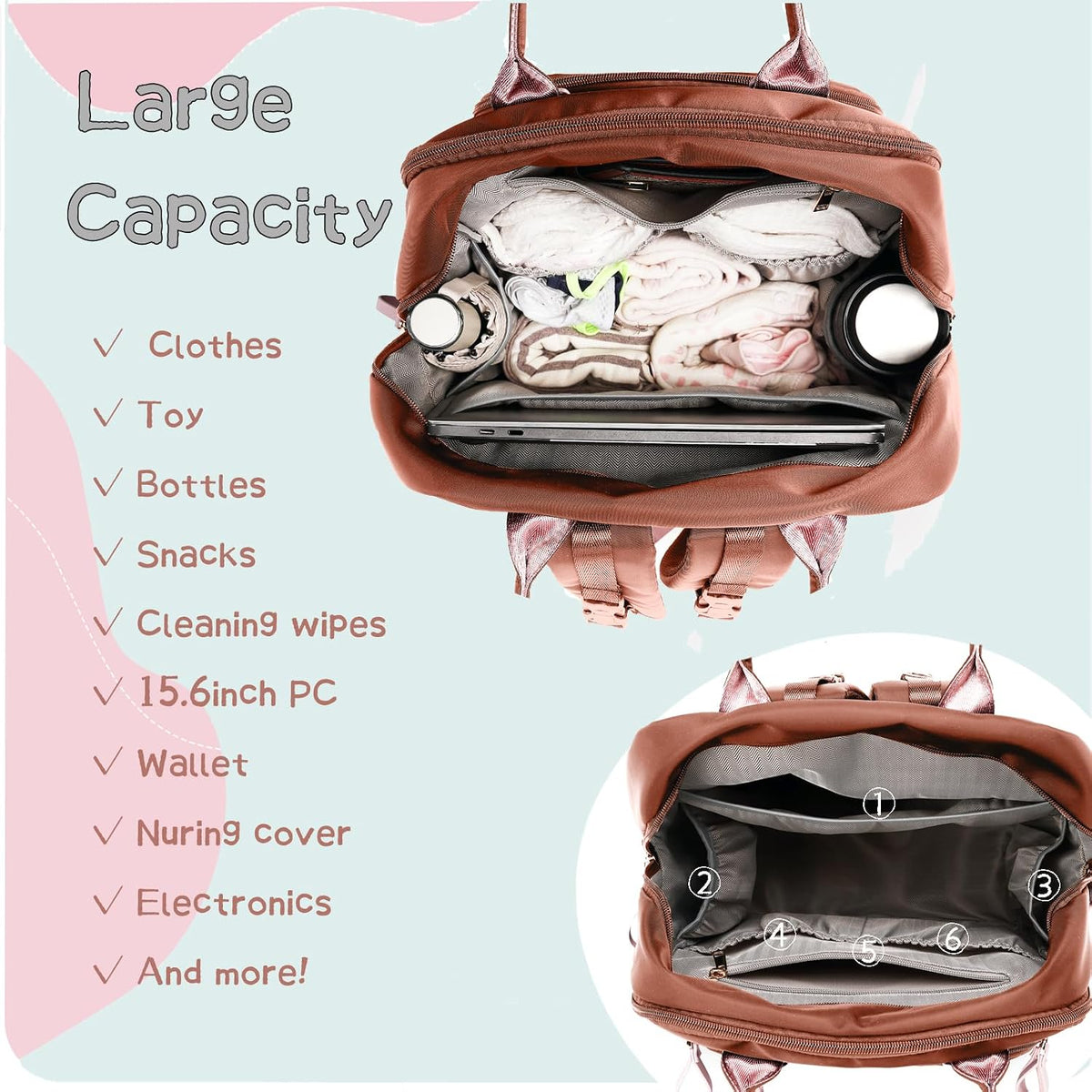 18 Pockets Large Diaper Bag Backpack, XL