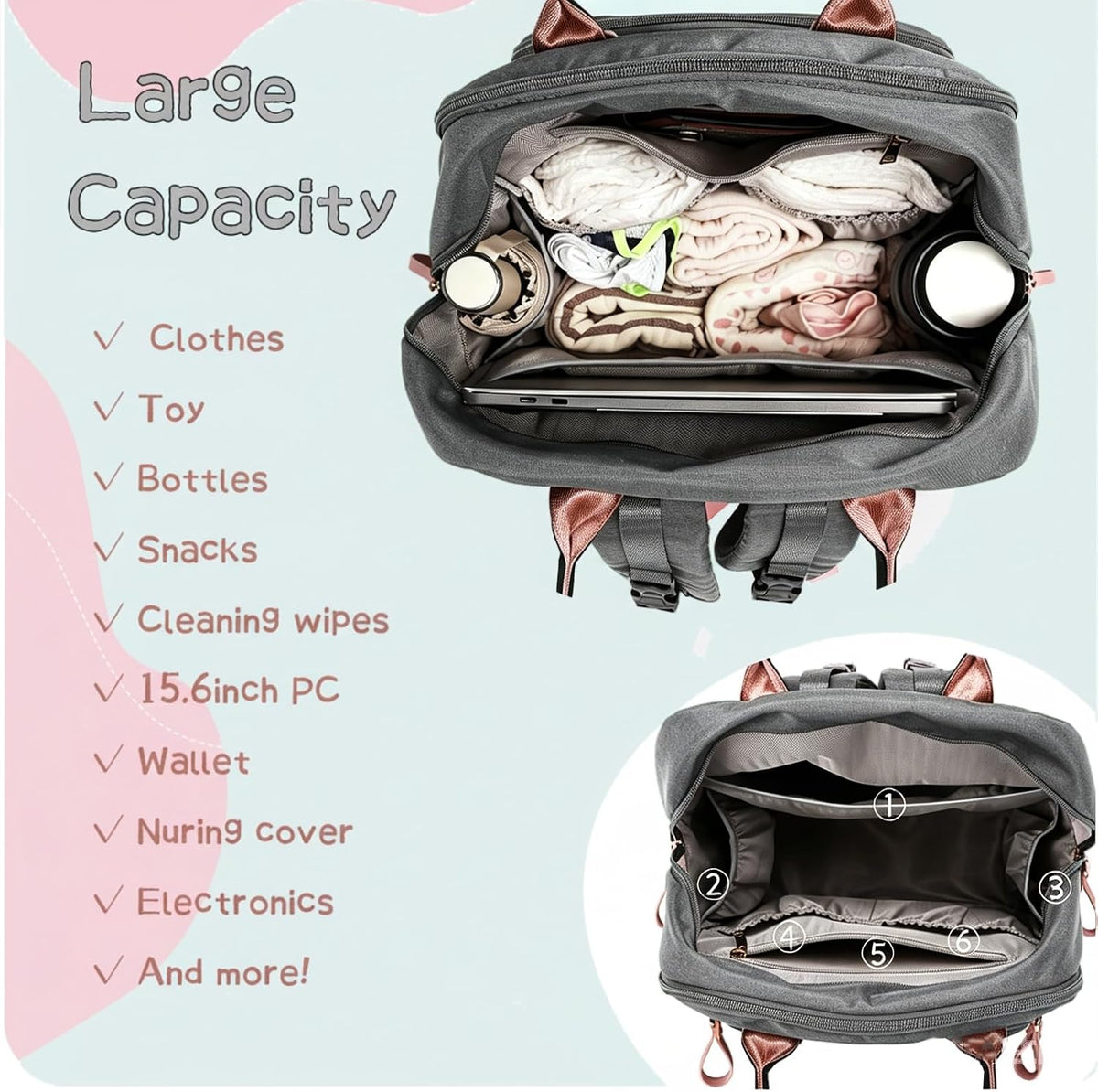 18 Pockets Large Diaper Bag Backpack, XL