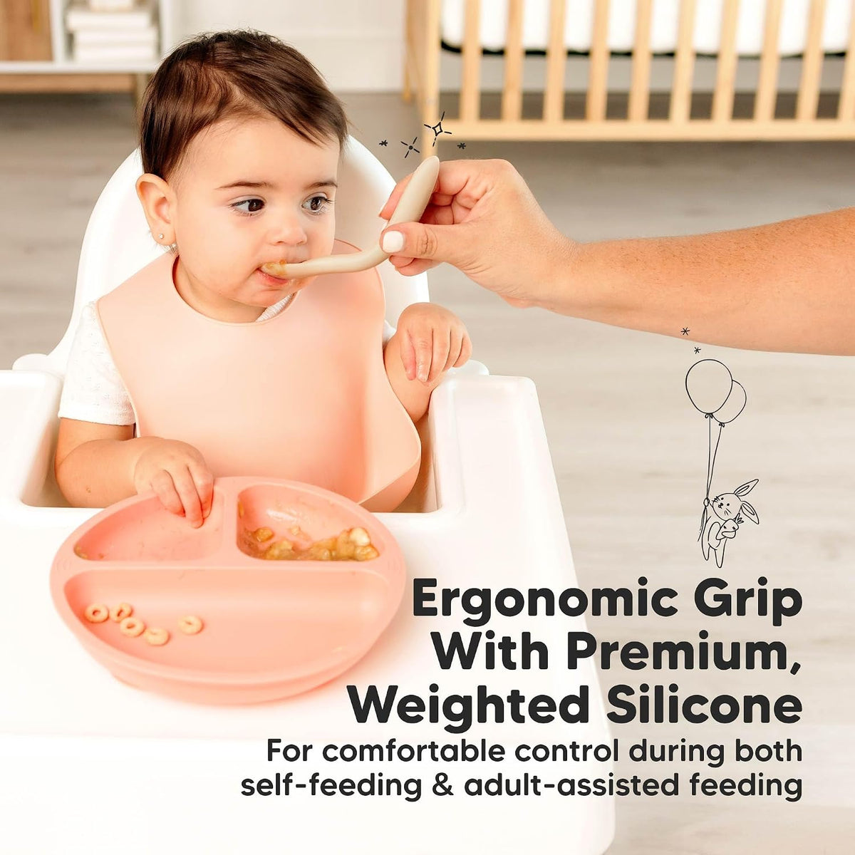6-Pack Silicone Baby Spoons and 2-Pack Baby Bowls with Suctions and Lids - Toddler First Food Training Spoon, Silicone Suction Bowls for Boy, Girl