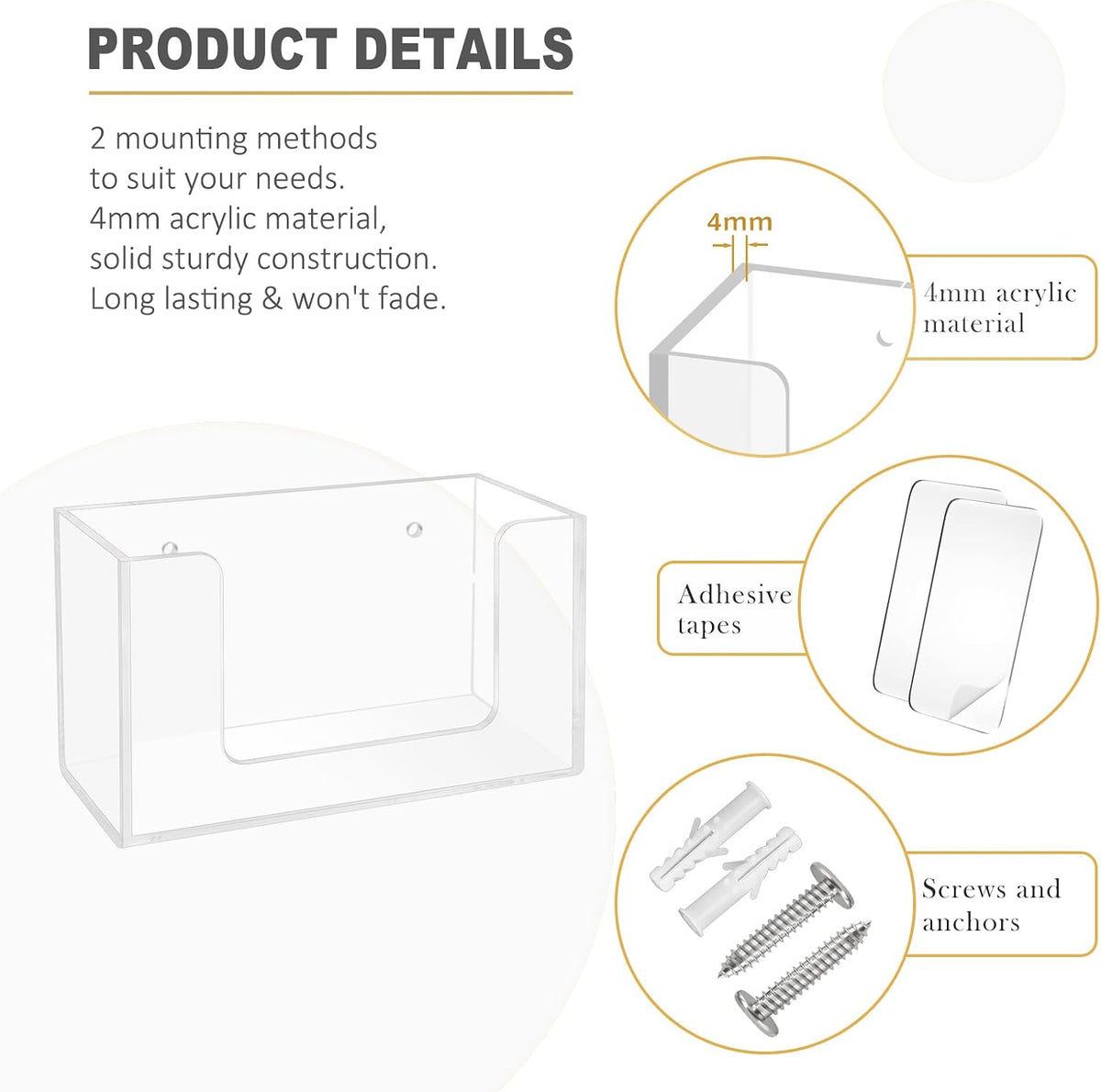Wipe Holder Wall Mount Dispenser for Bathroom Tissue Box Acrylic Clear