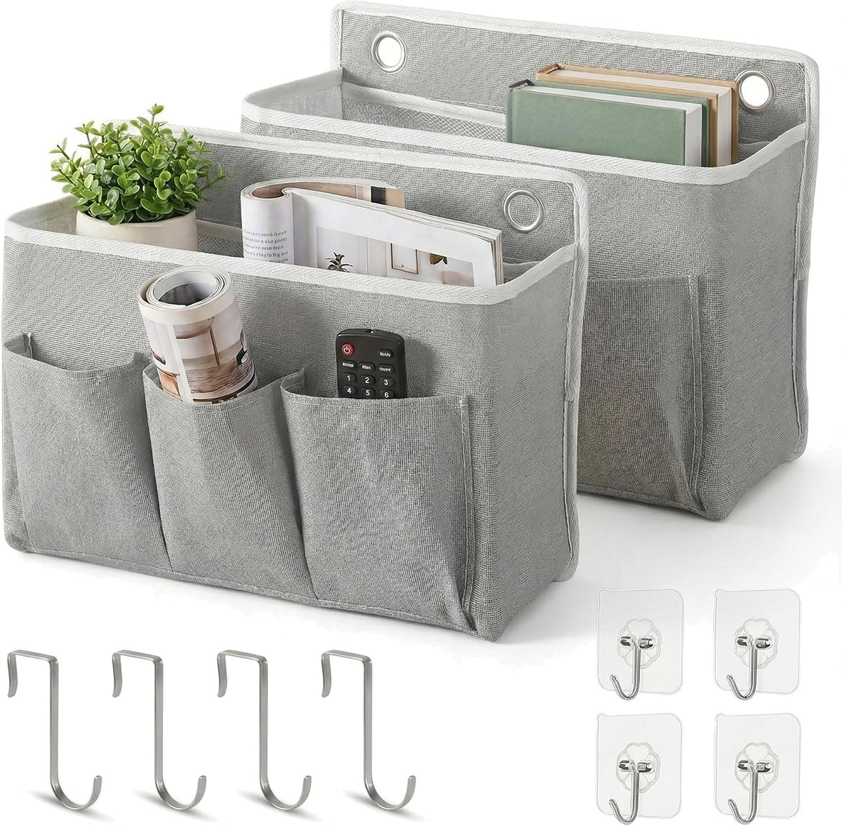 2-Pack Wall Hanging Storage Bag, Over the Door Organizer with Large Mesh Pockets, Hanging Wall Basket Storage for Pantry, Bedroom, Bathroom, Heavy Duty Wall Mounted Storage for Dorm,Closet (Grey)