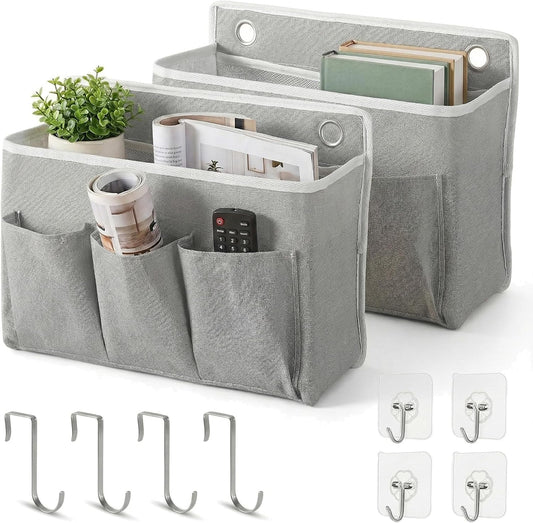 2-Pack Wall Hanging Storage Bag, Over the Door Organizer with Large Mesh Pockets, Hanging Wall Basket Storage for Pantry, Bedroom, Bathroom, Heavy Duty Wall Mounted Storage for Dorm,Closet (Grey)