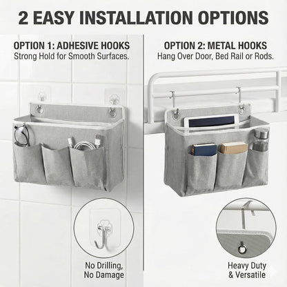 2-Pack Wall Hanging Storage Bag, Over the Door Organizer with Large Mesh Pockets, Hanging Wall Basket Storage for Pantry, Bedroom, Bathroom, Heavy Duty Wall Mounted Storage for Dorm,Closet (Grey)