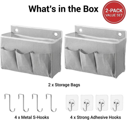 2-Pack Wall Hanging Storage Bag, Over the Door Organizer with Large Mesh Pockets, Hanging Wall Basket Storage for Pantry, Bedroom, Bathroom, Heavy Duty Wall Mounted Storage for Dorm,Closet (Grey)