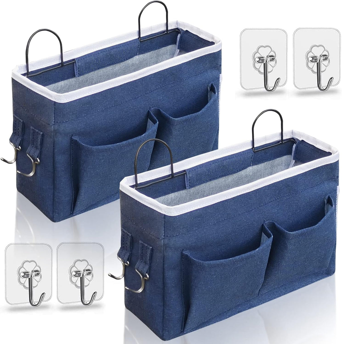 Middle Wall Hanging Organizer Bag, Linen Fabric Door Hanging Storage Basket with Pockets, Waterproof Bin for Kitchen, Bedroom, Office, RV Camper (Khaki)