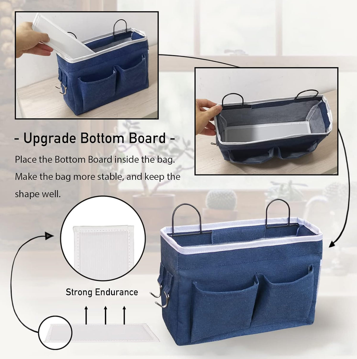 Middle Wall Hanging Organizer Bag, Linen Fabric Door Hanging Storage Basket with Pockets, Waterproof Bin for Kitchen, Bedroom, Office, RV Camper (Khaki)