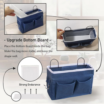 Middle Wall Hanging Organizer Bag, Linen Fabric Door Hanging Storage Basket with Pockets, Waterproof Bin for Kitchen, Bedroom, Office, RV Camper (Khaki)