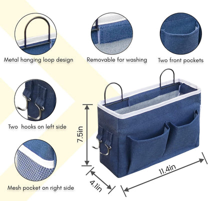 Middle Wall Hanging Organizer Bag, Linen Fabric Door Hanging Storage Basket with Pockets, Waterproof Bin for Kitchen, Bedroom, Office, RV Camper (Khaki)