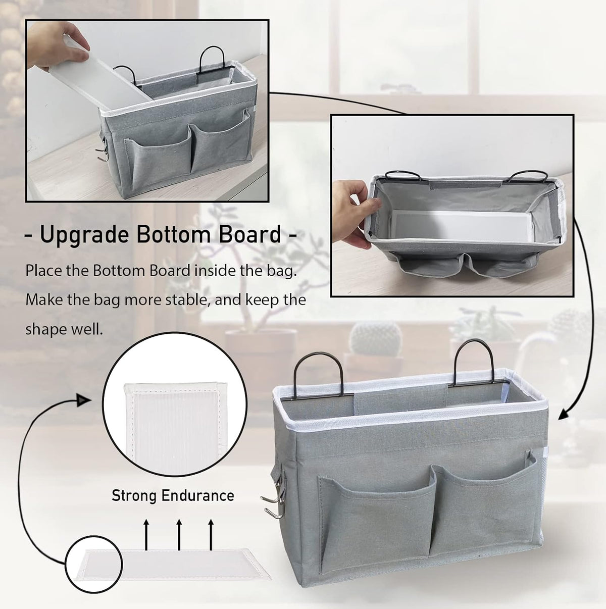 Middle Wall Hanging Organizer Bag, Linen Fabric Door Hanging Storage Basket with Pockets, Waterproof Bin for Kitchen, Bedroom, Office, RV Camper (Khaki)