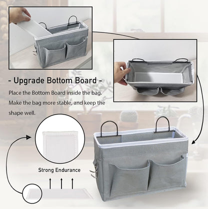 Middle Wall Hanging Organizer Bag, Linen Fabric Door Hanging Storage Basket with Pockets, Waterproof Bin for Kitchen, Bedroom, Office, RV Camper (Khaki)