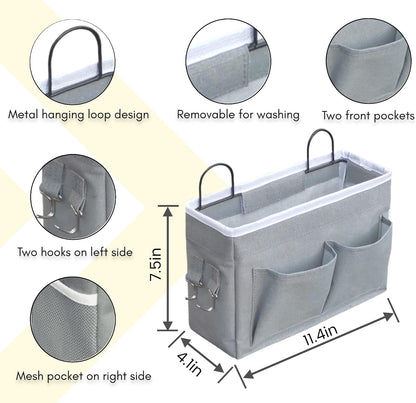 Middle Wall Hanging Organizer Bag, Linen Fabric Door Hanging Storage Basket with Pockets, Waterproof Bin for Kitchen, Bedroom, Office, RV Camper (Khaki)