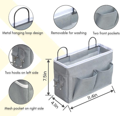Middle Wall Hanging Organizer Bag, Linen Fabric Door Hanging Storage Basket with Pockets, Waterproof Bin for Kitchen, Bedroom, Office, RV Camper (Khaki)