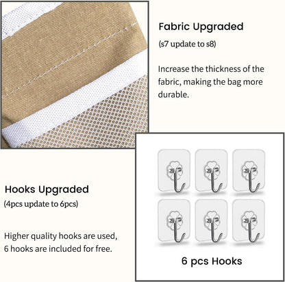 Middle Wall Hanging Organizer Bag, Linen Fabric Door Hanging Storage Basket with Pockets, Waterproof Bin for Kitchen, Bedroom, Office, RV Camper (Khaki)
