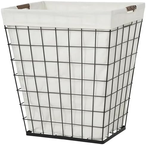 Steel Wire Laundry Hamper with Removable Cotton Blend Liner, 75L Rectangular Laundry Basket Ideal for Laundry, Storage, Decorative,Cream