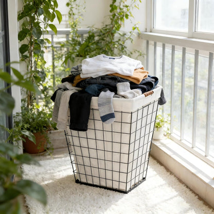 Steel Wire Laundry Hamper with Removable Cotton Blend Liner, 75L Rectangular Laundry Basket Ideal for Laundry, Storage, Decorative,Cream