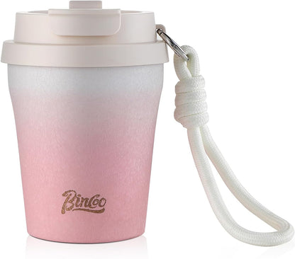Cute Stainless Steel Ceramic Lined Tumbler, Ceramic Lined Travel Mug Insulated Coffee Cup, Leakproof Travel Coffee Tumbler Cups, Gifts For Women, 280ml (Pink)