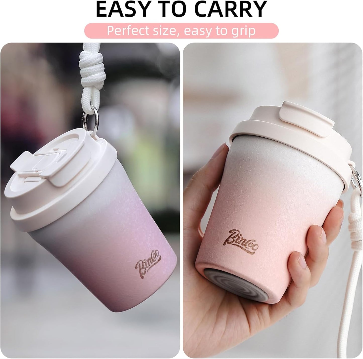 Cute Stainless Steel Ceramic Lined Tumbler, Ceramic Lined Travel Mug Insulated Coffee Cup, Leakproof Travel Coffee Tumbler Cups, Gifts For Women, 280ml (Pink)