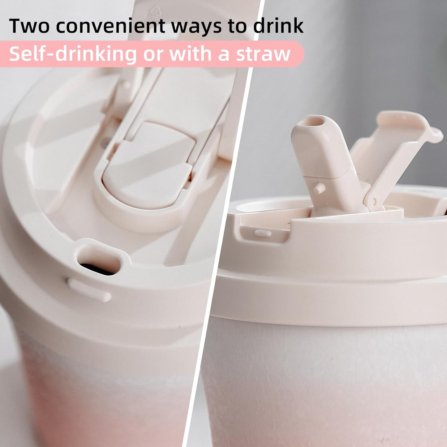 Cute Stainless Steel Ceramic Lined Tumbler, Ceramic Lined Travel Mug Insulated Coffee Cup, Leakproof Travel Coffee Tumbler Cups, Gifts For Women, 280ml (Pink)