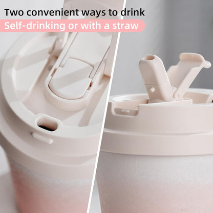 Cute Stainless Steel Ceramic Lined Tumbler, Ceramic Lined Travel Mug Insulated Coffee Cup, Leakproof Travel Coffee Tumbler Cups, Gifts For Women, 280ml (Pink)