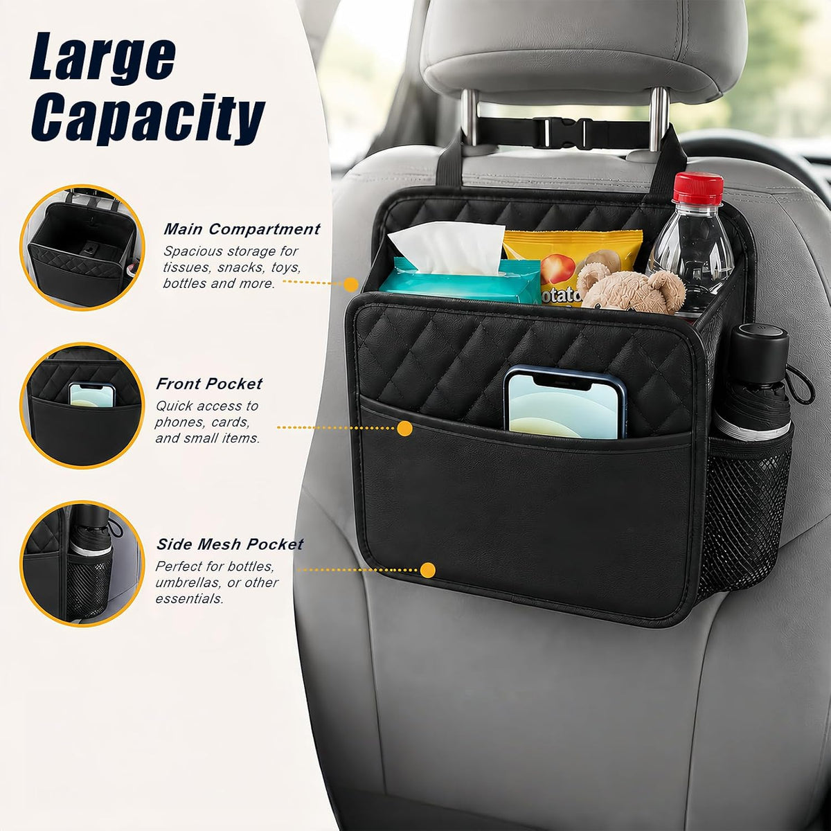 Car Organizer Back Seat with Storage Pocket, Car Seat Organizer Backseat