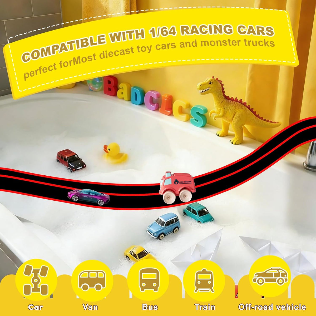 Flex Tracks 6.5 Ft for Kids Starter Set, Flexible Race Car Ramp Track with Suction Cups Compatible with Diecast 1/64th Cars for Ages 3 & Up (6.5Ft Blue & Red)