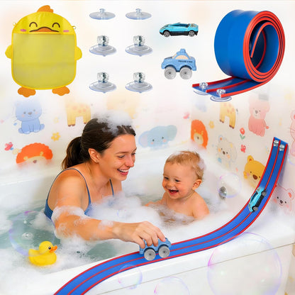 Flex Tracks 6.5 Ft for Kids Starter Set, Flexible Race Car Ramp Track with Suction Cups Compatible with Diecast 1/64th Cars for Ages 3 & Up (6.5Ft Blue & Red)