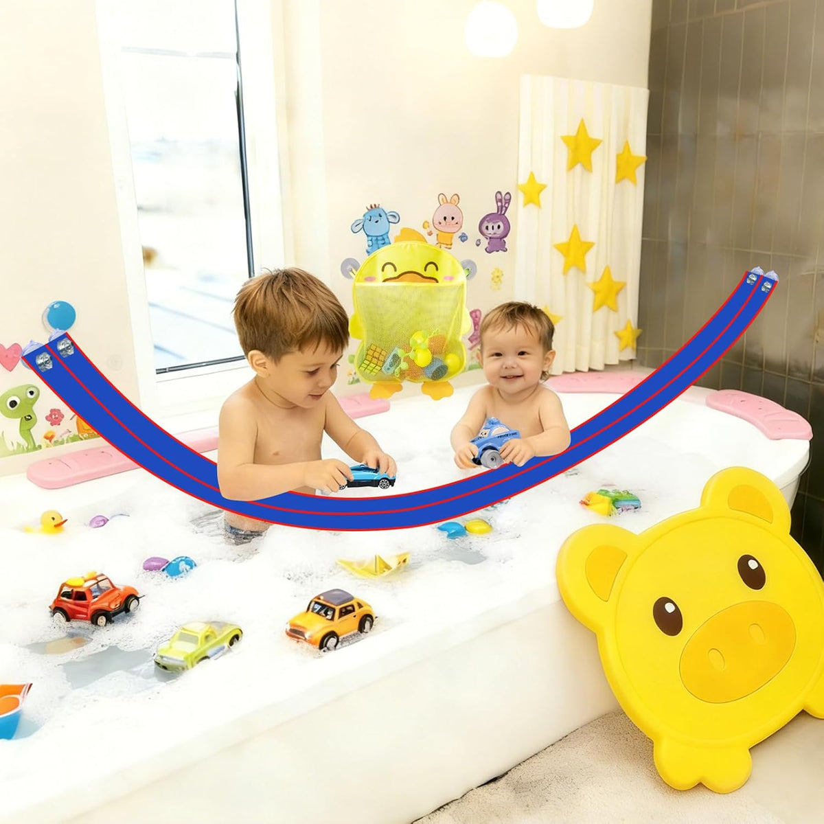 Flex Tracks 6.5 Ft for Kids Starter Set, Flexible Race Car Ramp Track with Suction Cups Compatible with Diecast 1/64th Cars for Ages 3 & Up (6.5Ft Blue & Red)