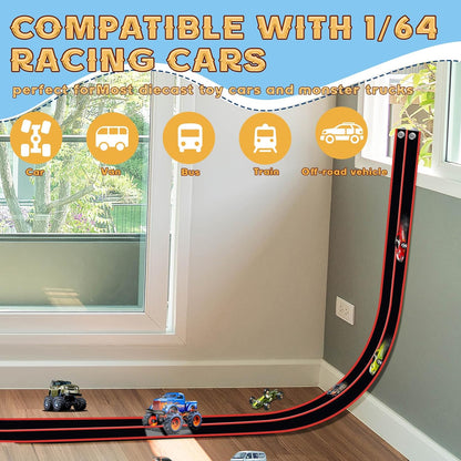 Flex Tracks 6.5 Ft for Kids Starter Set, Flexible Race Car Ramp Track with Suction Cups Compatible with Diecast 1/64th Cars for Ages 3 & Up (6.5Ft Blue & Red)