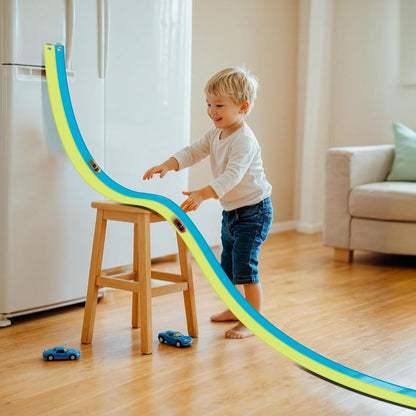 Flex Tracks 6.5 Ft for Kids Starter Set, Flexible Race Car Ramp Track with Suction Cups Compatible with Diecast 1/64th Cars for Ages 3 & Up (6.5Ft Blue & Red)