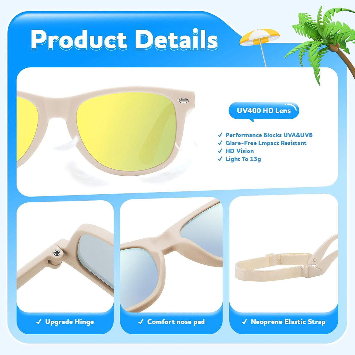 Baby Infant & Toddler Sunglasses with Strap, Boys & Girls 0-24Months, UV400