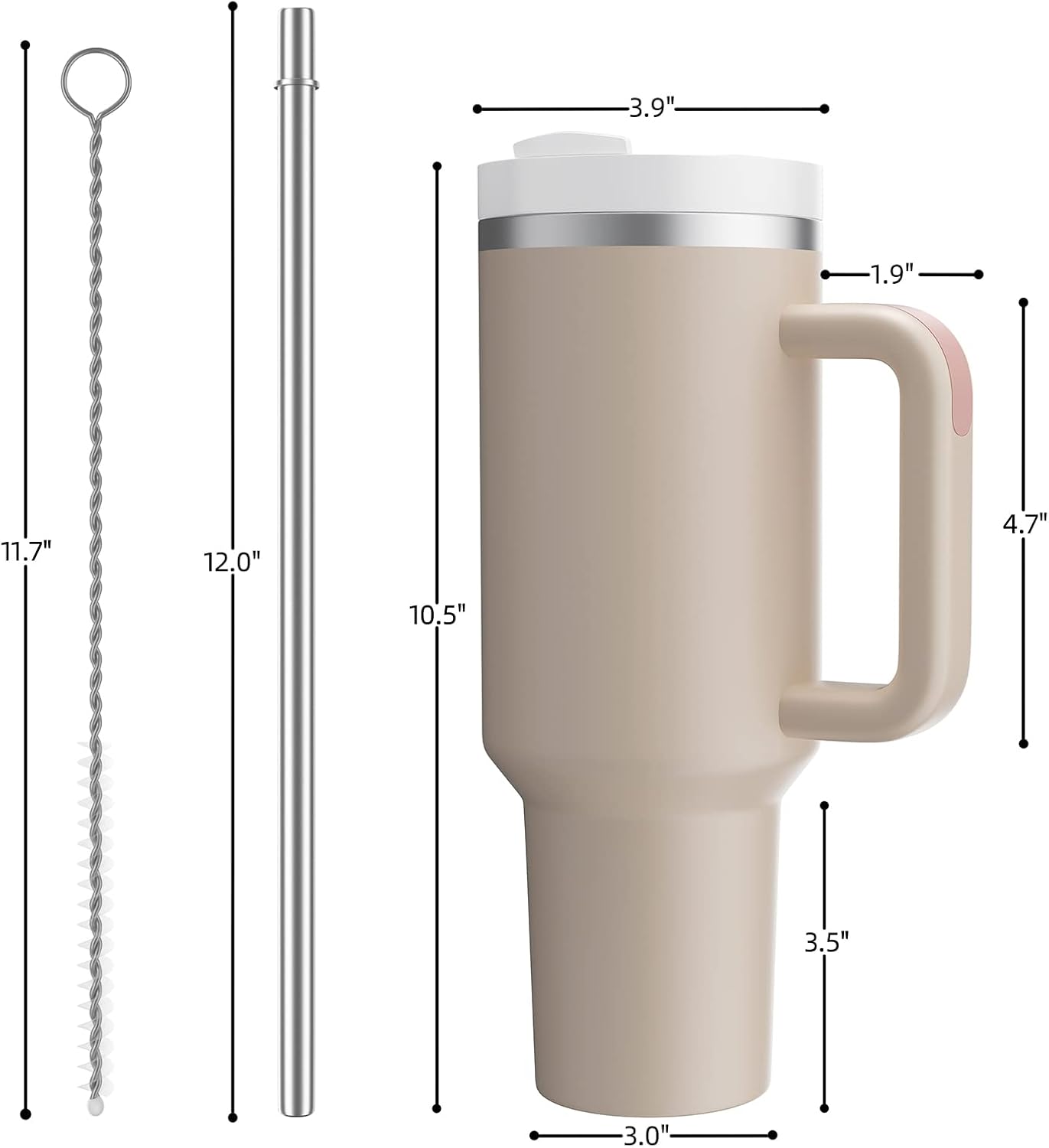 40 oz Tumbler with Handle and Straw,Reusable Vacuum Quencher Tumbler with Lid,Stainless Steel Insulated Travel Mug,for Coffee and Beverages(Rose Quartz)